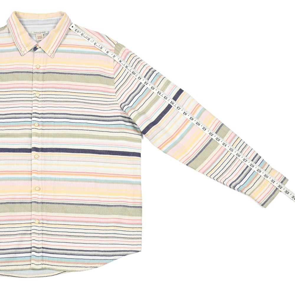 Carbon 2 Cobalt Shirt Mens Large Striped Long Sleeve Two Ply Cotton Beach Casual - Picture 5 of 8